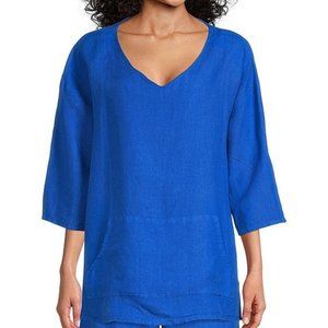 Judy Light Linen V-Neck 3/4 Sleeve Oversized Coordinating Shirt Size L